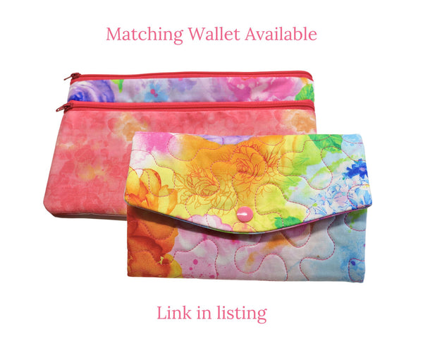 Bright Flowers Zipper Bag. Floral Cosmetic Bag for Her. Zipper Purse with Front Pocket. Gift for Mom.