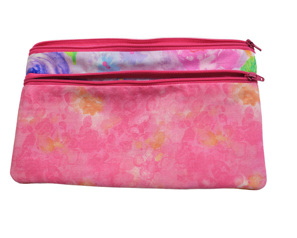 Bright Flowers Zipper Bag. Floral Cosmetic Bag for Her. Zipper Purse with Front Pocket. Gift for Mom.
