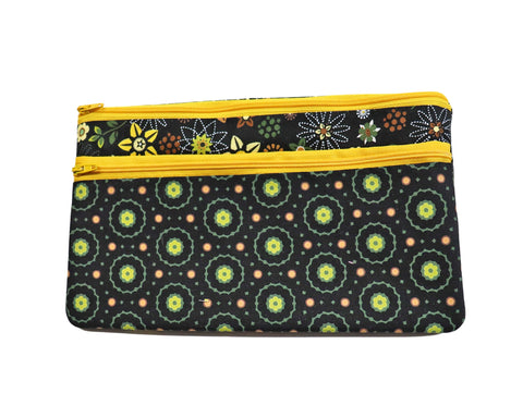 Black Floral Zipper Bag. Floral Cosmetic Bag for Her. Zipper Purse with Front Pocket. Gift for Mom.