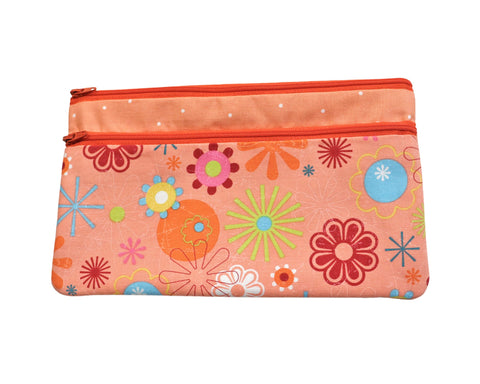 Melon Pink Zipper Bag. Floral Cosmetic Bag for Her. Zipper Purse with Front Pocket. Gift for Mom.