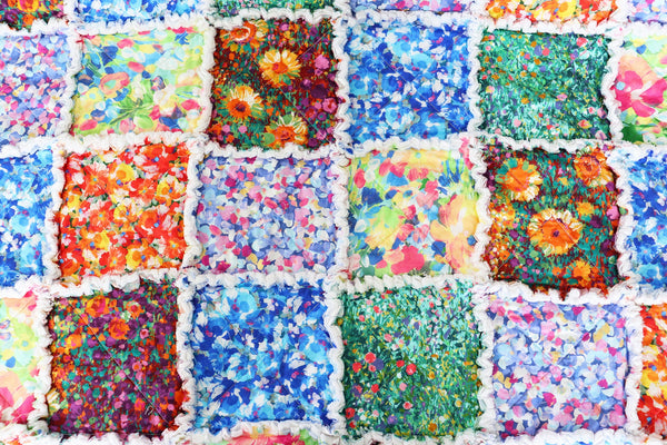Colorful Rag Quilt. Abstract Flowers Lap Quilt. Floral Sunroom Decor. Quilt for Sale. Rag Quilt Throw.